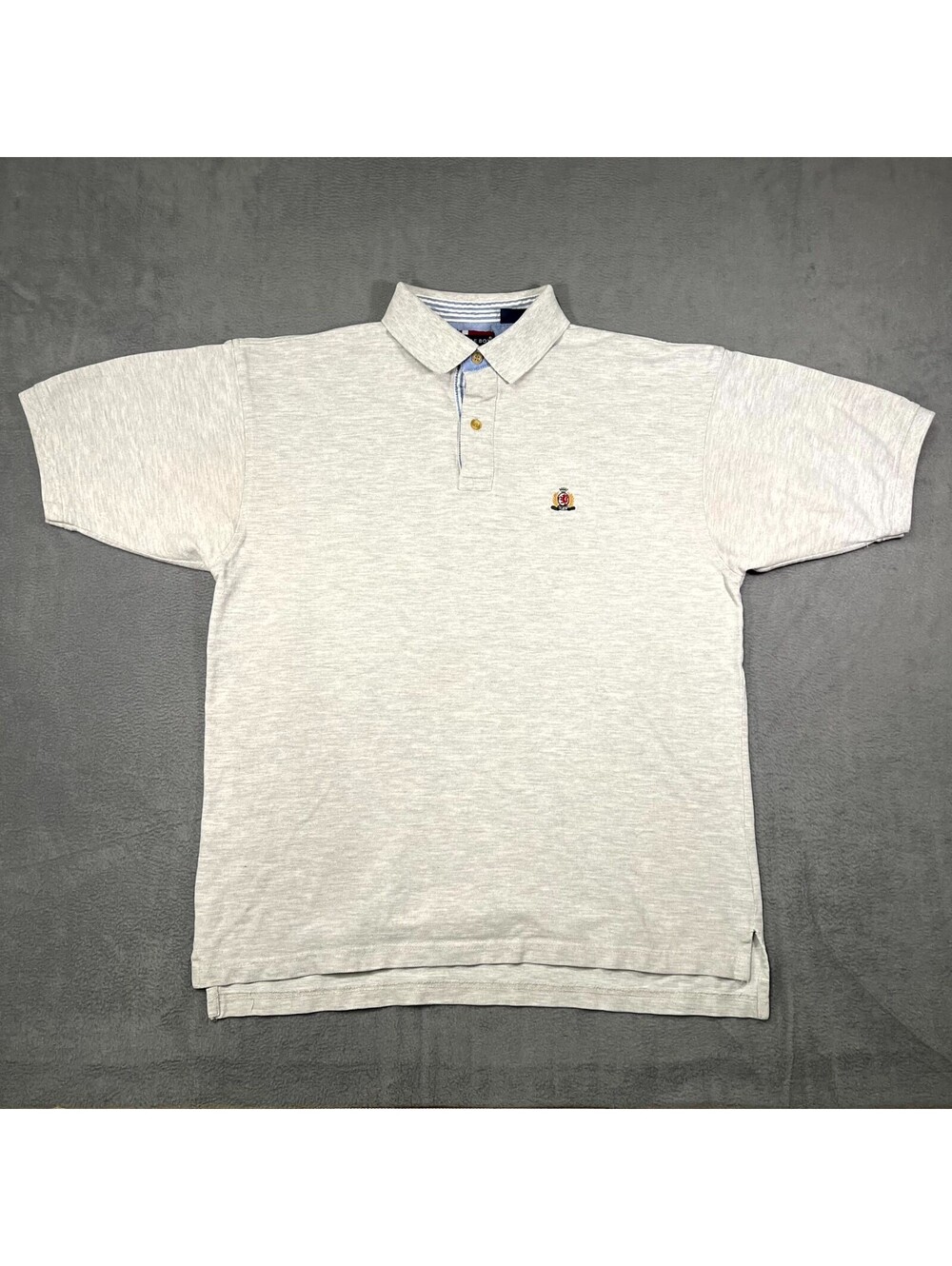 Vintage Bugle Boy Classics Shirt Heather Gray Men Large Polo Short Sleeve Preppy